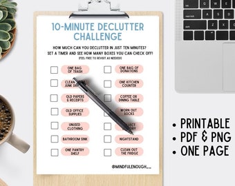 Afdrukbare checklist voor opruimuitdaging | Minimalisme-uitdaging | Werkblad opruimen | Afdrukbare opruimplanner