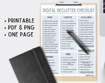 Printable Digital Declutter Checklist | Digital Minimalism Planner | Digital Declutter Challenge | Printable