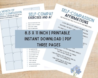Printable Self-Compassion Workbook | Self-Compassion Affirmations and Exercises | Self-Compassion Calendar