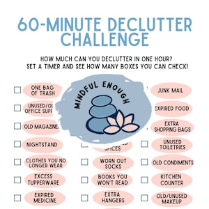 Printable, Declutter Challenge Checklist, PNG, PDF, Instant Download, Decluttering, Minimalism, Minimalism Worksheet, Declutter Your Mind