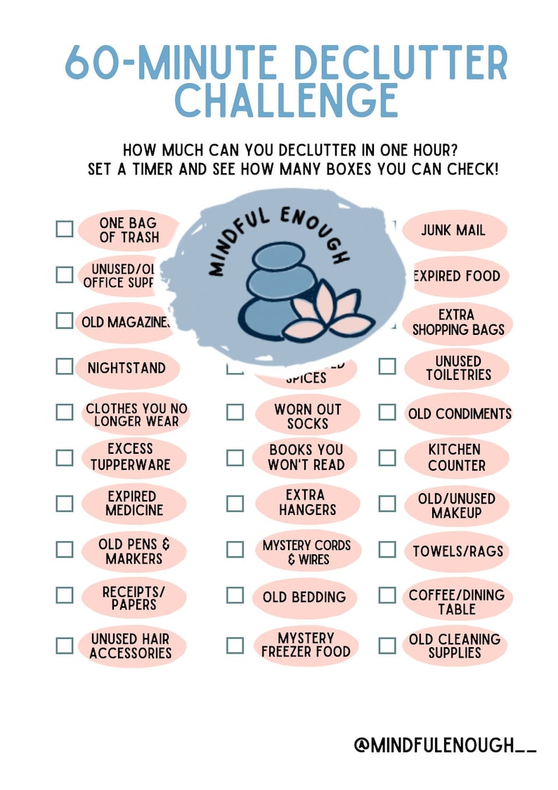 Printable, Declutter Challenge Checklist, PNG, PDF, Instant Download