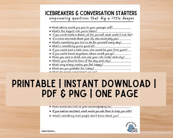 printable conversation starters icebreaker game empowering etsy