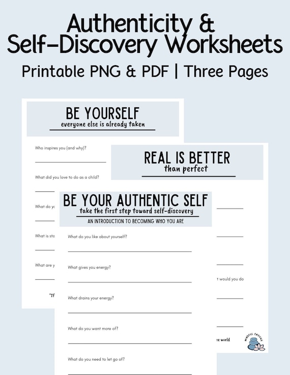 printable authenticity self discovery worksheets etsy