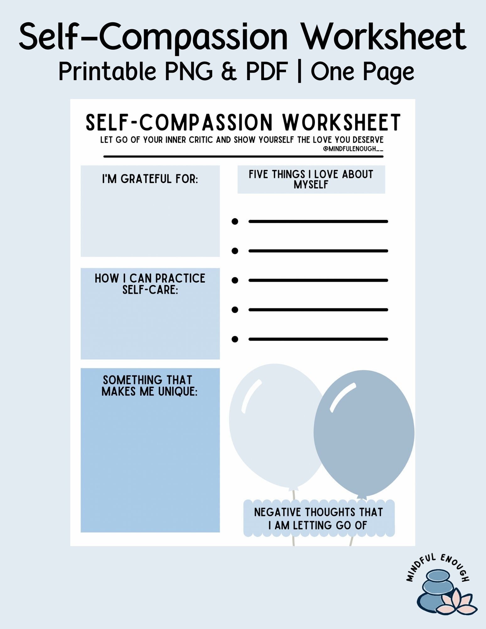 Printable Self compassion Worksheet Self love Journal Etsy New Zealand