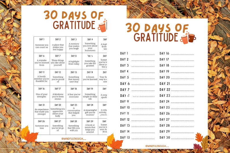 Printable 30 Days of Gratitude for November | Thanksgiving | Gratitude ...