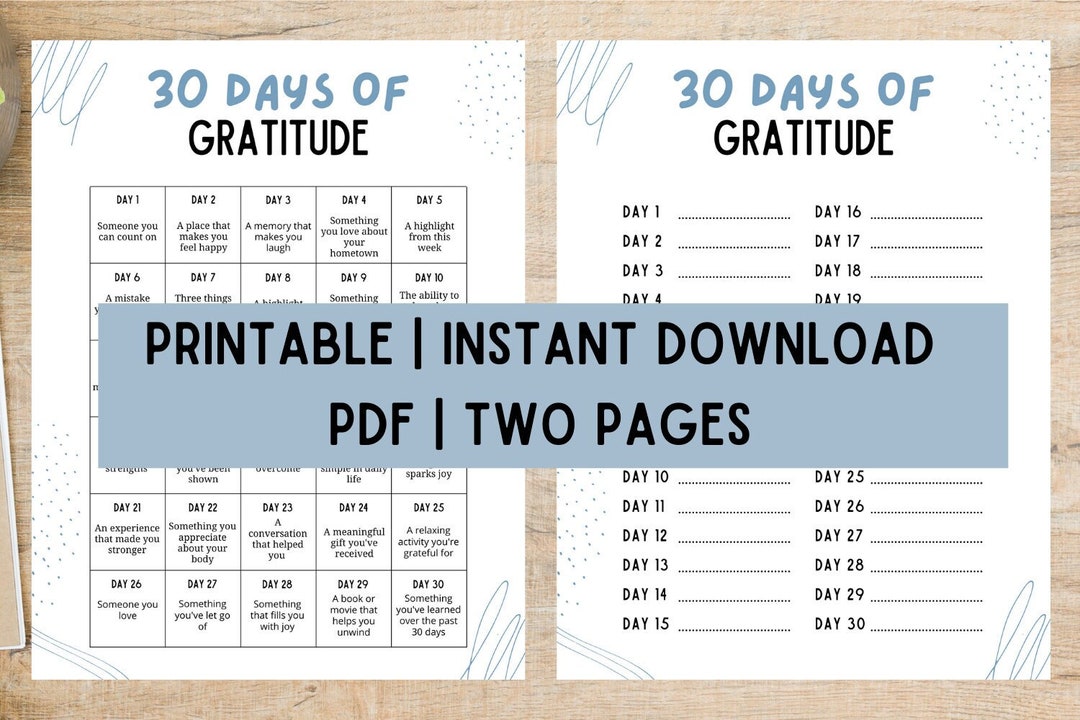 30 Days of Gratitude Printable Gratitude Printable Calendar and ...