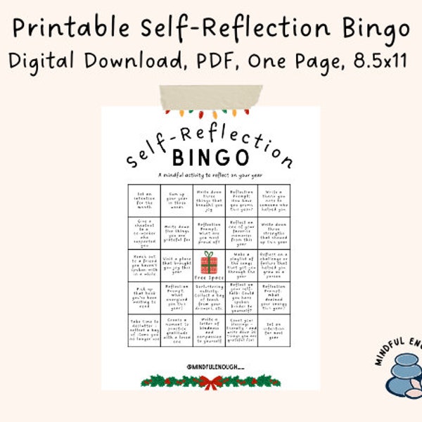 Printable Self-Reflection Bingo, Digital Download, End of the Year Self-Reflection Activity, Mindfulness Printable