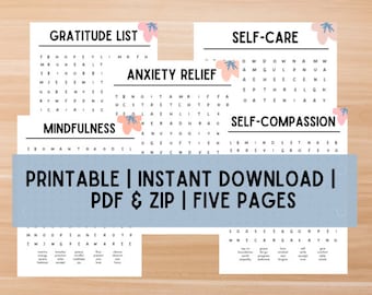 Mindfulness Word Search Printable | Mental Health Word Search | Anxiety Relief | Mindfulness Activity | Word Search for Teens | Gratitude