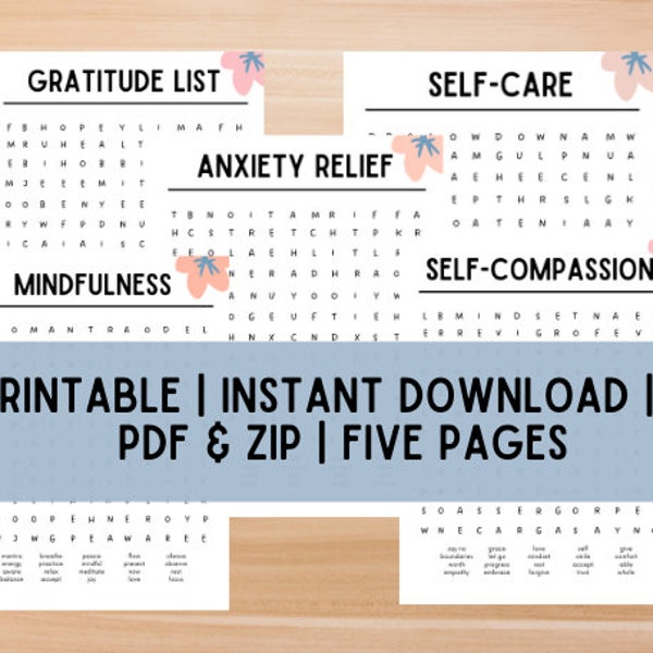 Mindfulness Word Search Printable | Mental Health Word Search | Anxiety Relief | Mindfulness Activity | Word Search for Teens | Gratitude