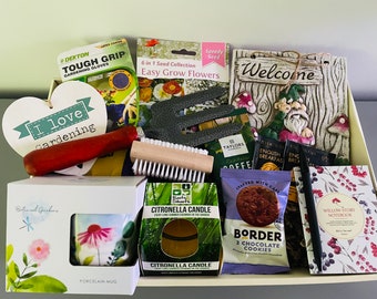 Gardening Gift Hamper, Gloves, Seeds, Citronella Candle, Teas