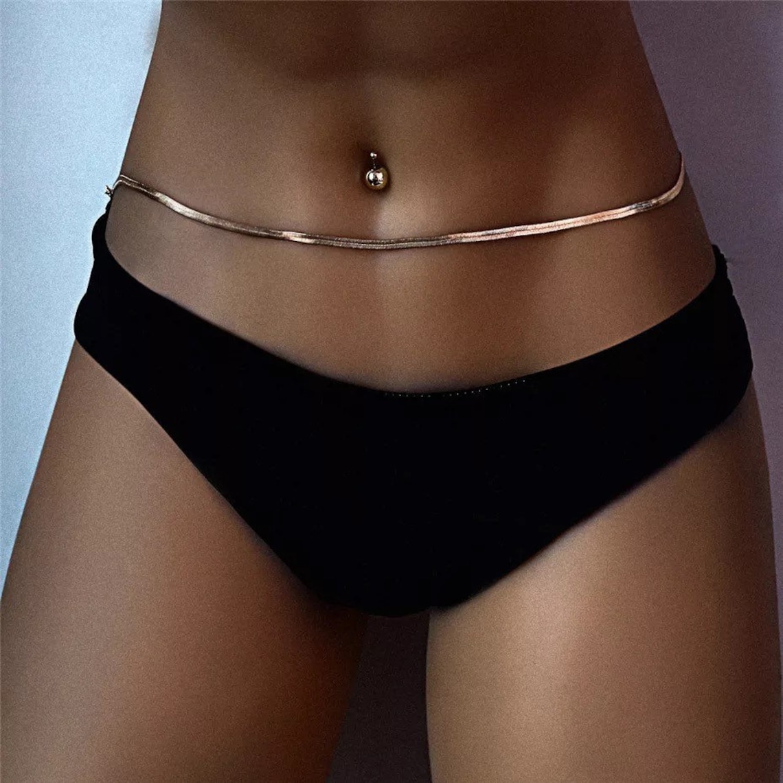 Sexy Flat Chain Belly Jewelry Snake Chain Adjustable Etsy