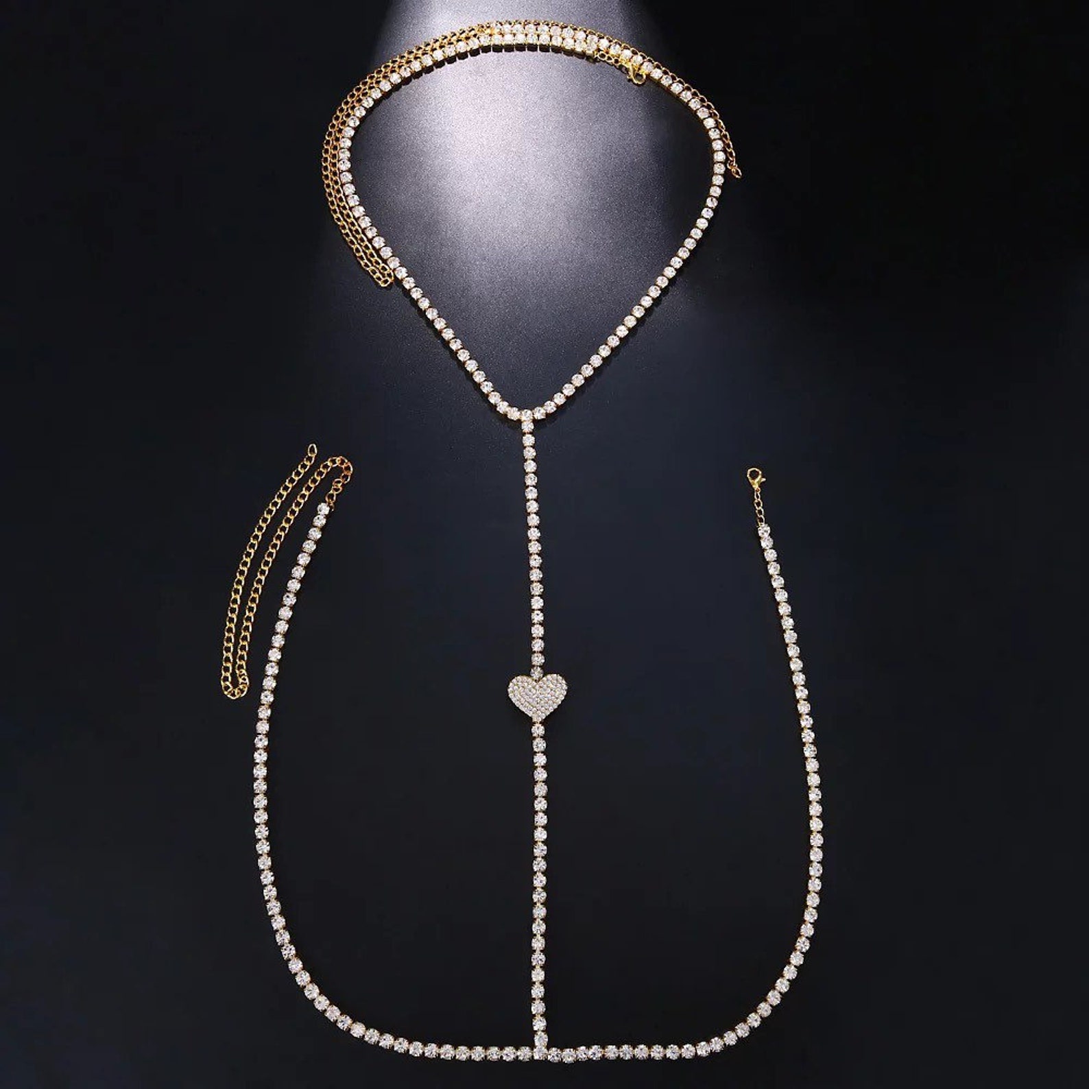 Heart Crystal Bra Chain Chest Necklace Body Jewelry Chain Etsy