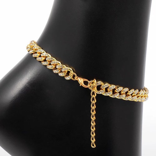 12mm Cuban Link Anklet 18k Gold Plated Icy Anklet Iced Out Etsy
