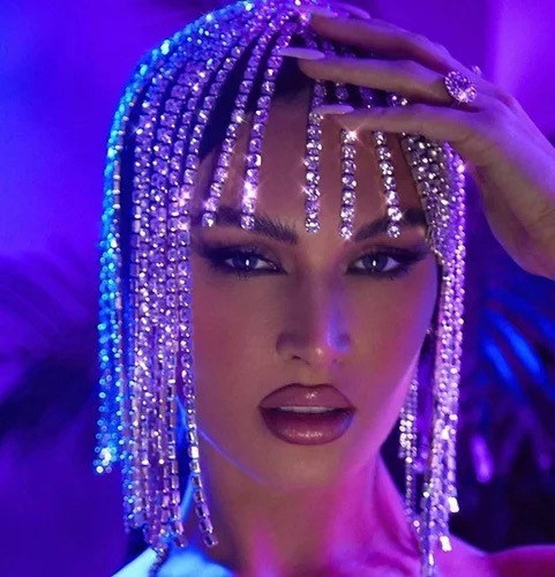 Crystal Tassel Head Jewelry Hair Chain Rhinestone Prom Etsy