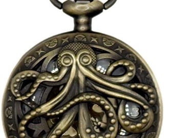 Bronze Pocket Watch With Octopus Design In Gift Box
