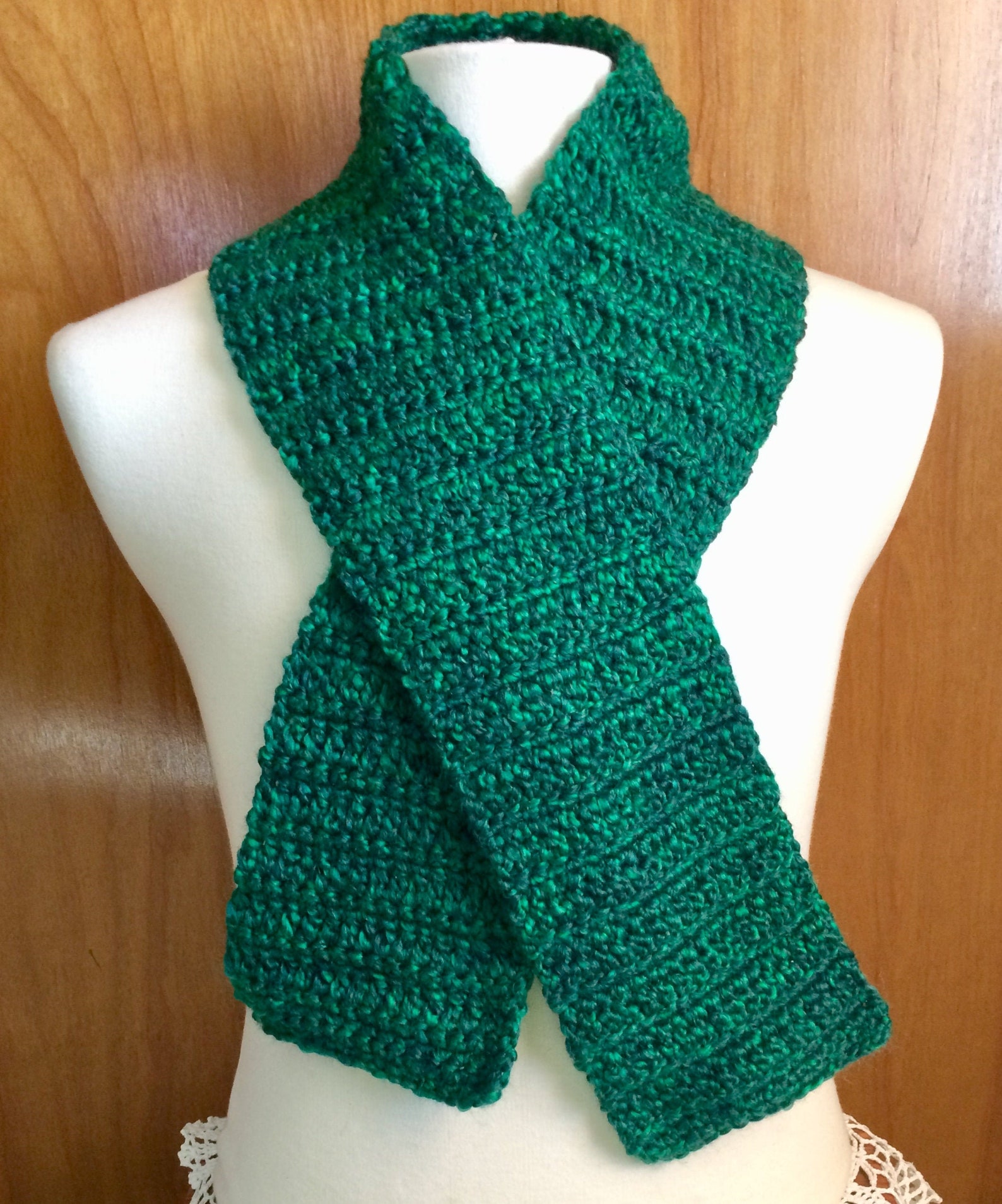 Handmade Crocheted Scarf Emerald Green Etsy