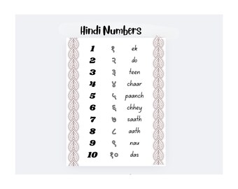 Páginas para colorear de números en hindi (1-10) - Impresión digital - Regalo para todos