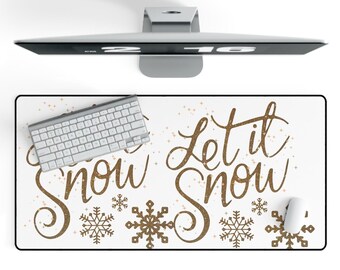 Let It Snow White Christmas Mousepad - Gold Lettering and Snowflakes - Work from Home and Office Accessories -Festive Desk Accessories, Mat