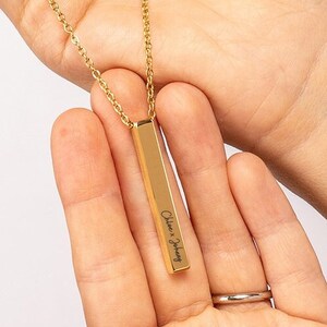 Custom name necklace, personalized stainless steel bar pendant, engraved jewelry for women