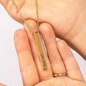 Engraved name bar necklace, personalized stainless steel pendant, Minimal everyday jewelry for moms, bridesmaids