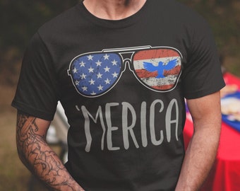 4th of July T-Shirt 2024, Independence Day Freedom Tee, Fireworks American Flag Eagle Patriotic July Fourth Shirt for Men/Women, 'Merica Tee