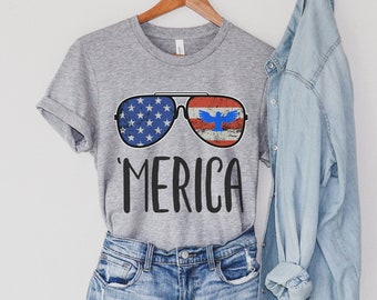 4th of July T-Shirt 2024, Independence Day Freedom Tee, Fireworks American Flag Eagle Patriotic July Fourth Shirt for Men/Women, 'Merica Tee