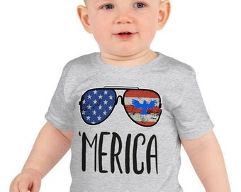 Toddler & Little Kid's 4th of July T-Shirt, American Flag Eagle Patriotic July Fourth 'Merica T-Shirt for Toddler Patriotic Little Kid's Tee