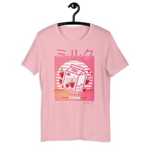 Rosa retro 90 vaporwave japonês kawaii morango milk shake caixa anime georgenotfound fã menina ou menino gamer/jogos camiseta & presente