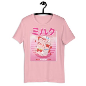 Camiseta gamer Kawaii Strawberry Milk, camiseta fofa Kawaii Strawberry Milk, presente fofo Kawaii, presente de caixa de milk-shake de morango, Vaporwave dos anos 90