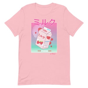 Camiseta e presente rosa retrô anos 90 Vaporwave japonês Kawaii morango Milk Shake caixa Anime GeorgeNotFound fã menina ou menino jogador/jogo