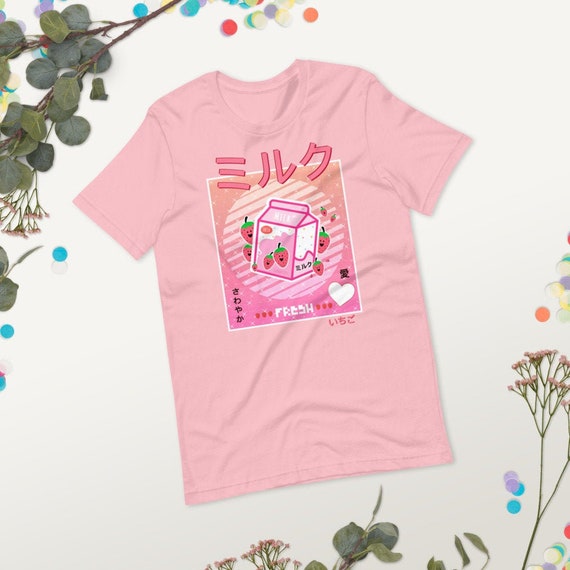  Cute Pink Strawberry Kawaii Aesthetic Anime Funny T-Shirt :  Clothing, Shoes & Jewelry
