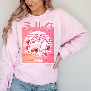 Lindo moletom retrô Vaporwave japonês com caixa de milk-shake de morango dos anos 90, estilo Kawaii GeorgeNotFound, para jogos de meninas.