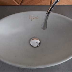 Concrete Vessel Sink | Bathroom vanity top sink | Oval shape light grey washbasin | Handmade, professionally sealed counter top sink.
