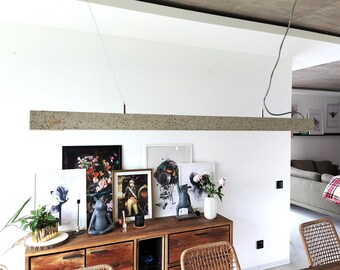 Ivory color" terrazzo ceiling lights, made of concrete line modern pendant lamp. Kitchen Island, dinning lamp and office space.