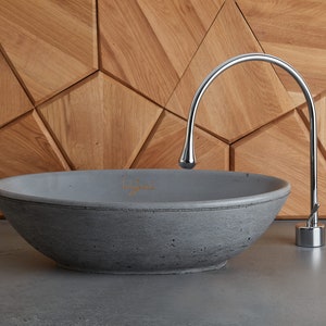 Grey Vanity Top Sink | Concrete counter top Sink | Oval Sink | Vessel Sink | Handmade Washbasin | Bathroom cabinet top sink.