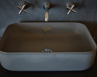 Bathroom Vanity Top Washbasin | Concrete countertop Sink | Handmade Vessel Sink  | Rectangular  |  anthracite colour  | Top-mounted