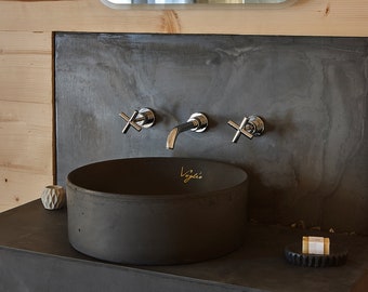 Black Bathroom Sink | Round concrete Sink |  Countertop basin |  Tabletop sink |   Bathroom vanity top washbasin |  Handmade sink