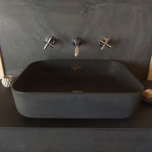 V_24 Bathroom Sink | Black color concrete Sink |  Vessel sinks all handmade vanity top model | rectangular shape.