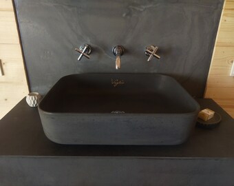 V_24 Bathroom Sink | Black color concrete Sink |  Vessel sinks all handmade vanity top model | rectangular shape.
