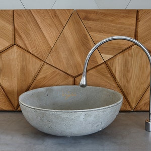 Light Grey Vessel Sink | Handcrafted, countertop  concrete sink | Vanity top vessel sink  | smal toilet washbasin | Bathroom cabinet sink
