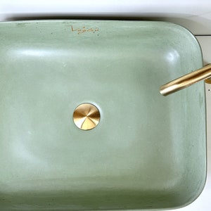 Concrete Vessel Sink | Bathroom cabinet top sink | Rectangular, pea green unique color | Handmade contertop sink | Professionally sealed