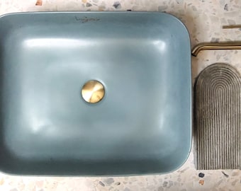 Vanity Top Washbasin | Concrete Vessel Sink | Denim blue color, rectangular shape sink |  Concrete Washbasin - Minimalist Design