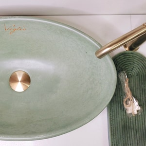 Concrete Vessel Sink | Bathroom Vanity Top Washbasin | Handmade cabinet top sink | Pea Green color, oval shape countertop sink |
