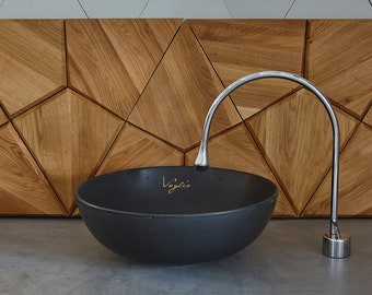 Bathroom Vanity Top Sink | Countertop concrete sink | Black color, round shape washbasin | Handmade, professionally sealed.