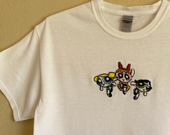 PowerPuff Girls, Nostalgia Cartoon, Hand-Embroidered Tshirt