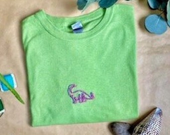 Dinosaur Shirt, Embroidered Dino Gift, Hand Embroidered Tshirt