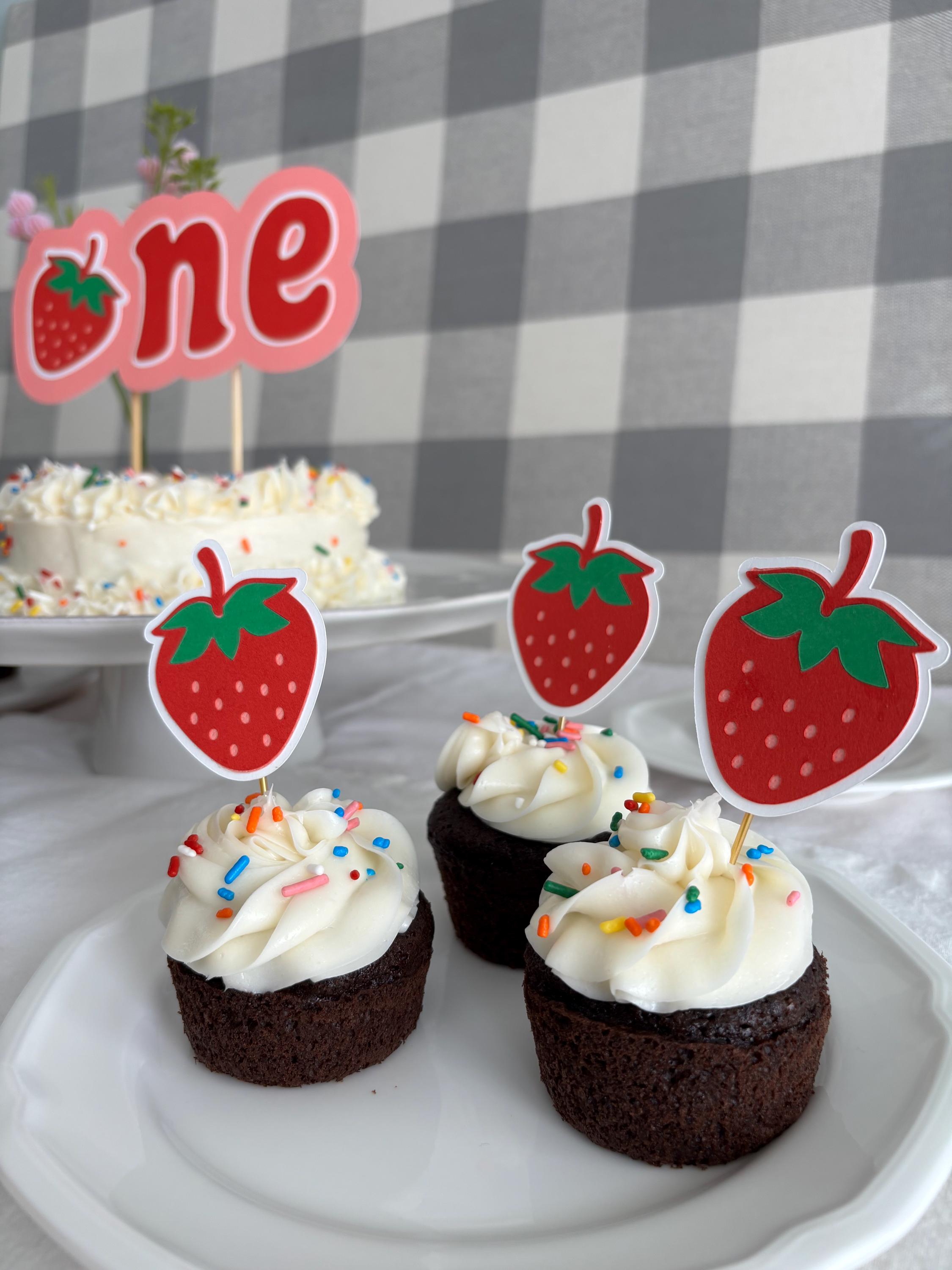 Strawberry Cupcake Toppers, Berry First Birthday Theme, Birthday Party ...