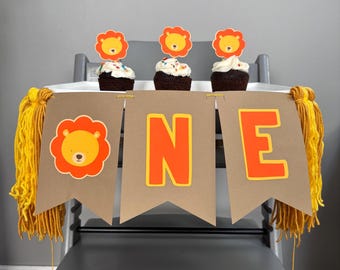 ライオンハイチェアバナー、1歳の誕生日パーティー、ワイルドワンテーマ、ライオンパーティーデコレーション