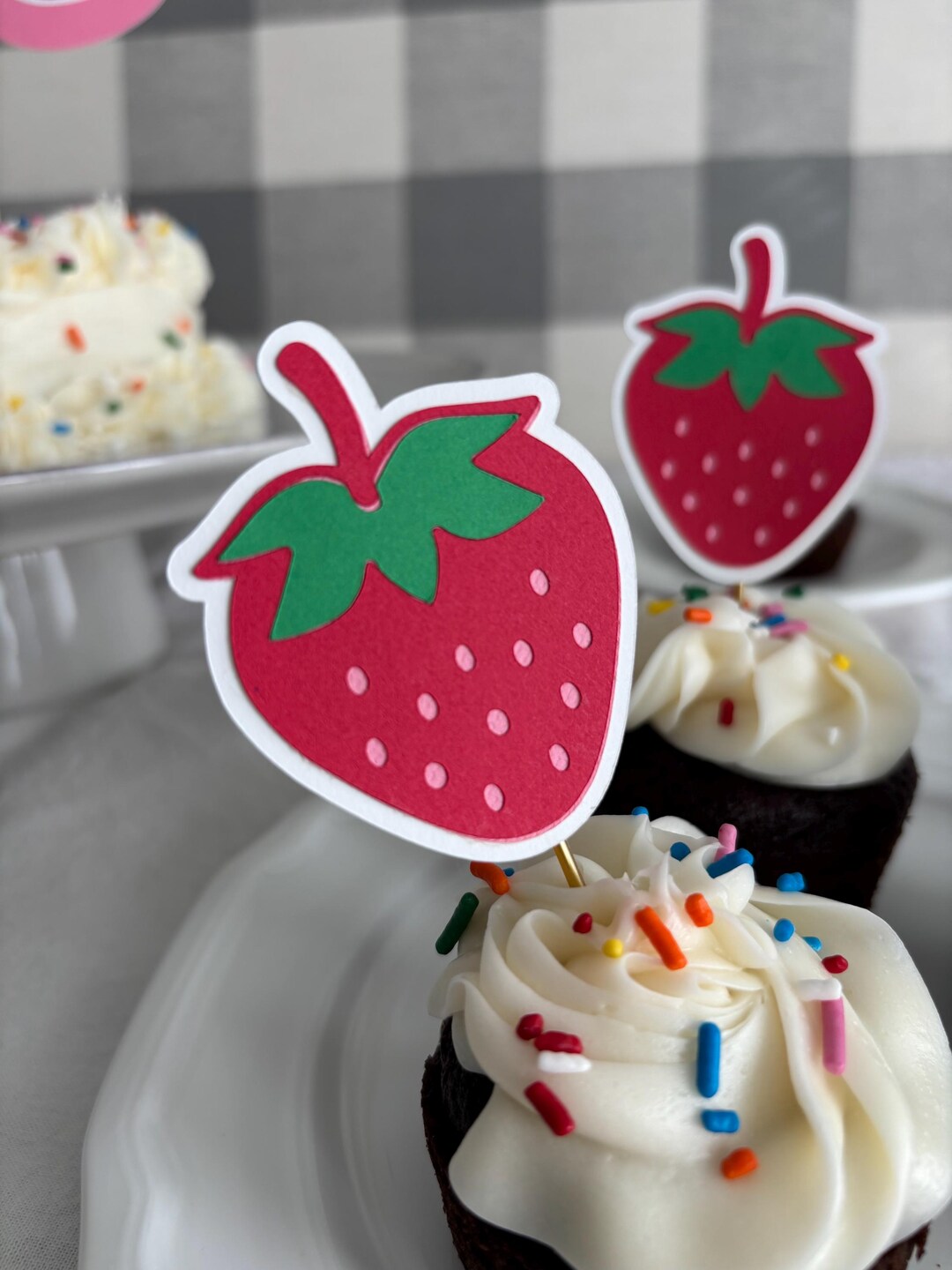 Strawberry Cupcake Toppers, Berry First Birthday Theme, Birthday Party ...