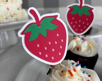 Strawberry Cupcake Toppers, Berry First Birthday Theme, Birthday Party Decor
